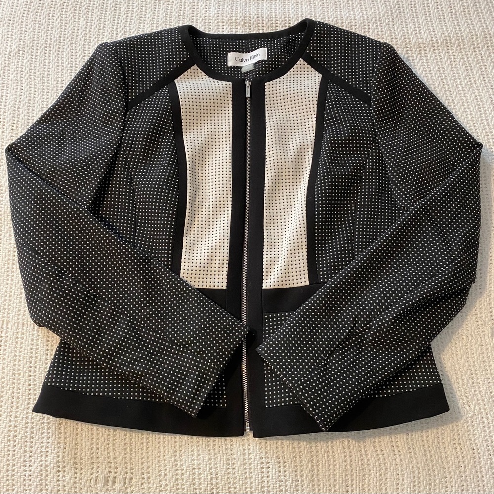 Calvin Klein Black White Polka Dot Blazer Suit Jacket - Size 12 - Women’s